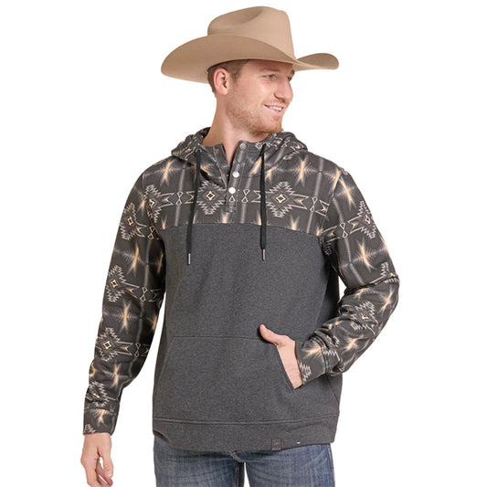 Mens Rock & Roll Black with Aztec Print Yoke Sweatshirt