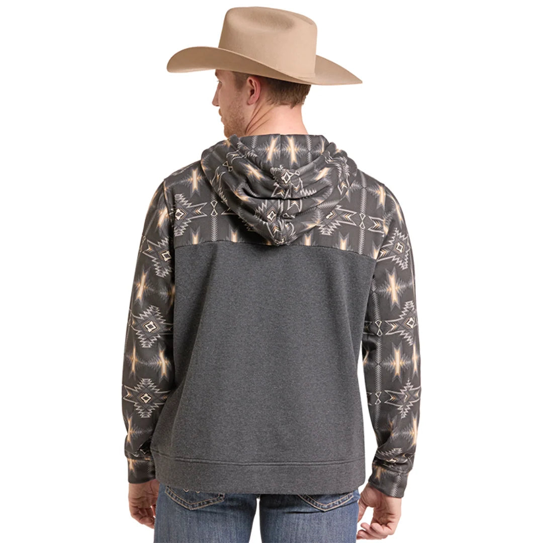 Mens Rock & Roll Black with Aztec Print Yoke Sweatshirt