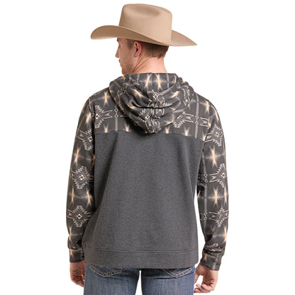 Mens Rock & Roll Black with Aztec Print Yoke Sweatshirt