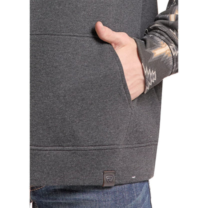 Mens Rock & Roll Black with Aztec Print Yoke Sweatshirt
