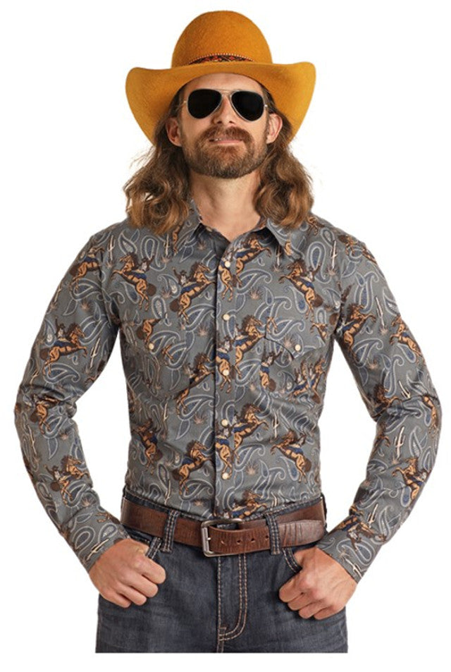 Mens Dale Brisby Gray Horse Paisley Snap