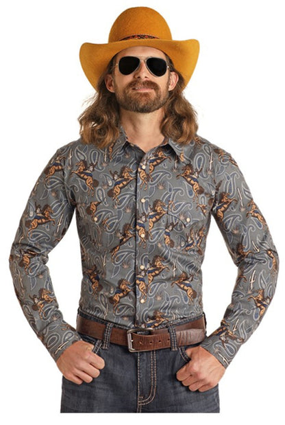 Mens Dale Brisby Gray Horse Paisley Snap