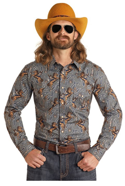 Mens Dale Brisby Gray Horse Paisley Snap
