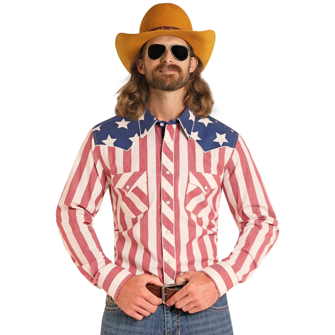 Mens Rock&Roll Red/White/Blue Flag Shirt