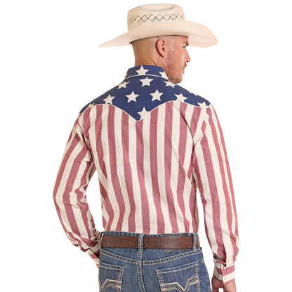 Mens Rock&Roll Red/White/Blue Flag Shirt