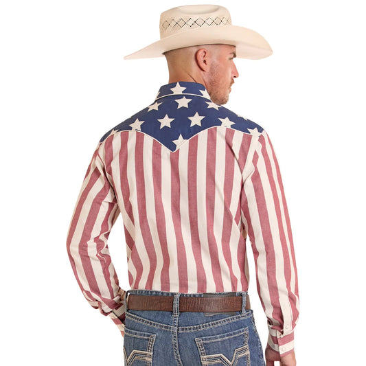 Mens Rock&Roll Red/White/Blue Flag Shirt