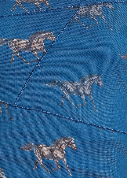 Rock & Roll Horse Print Blue Mesh Top