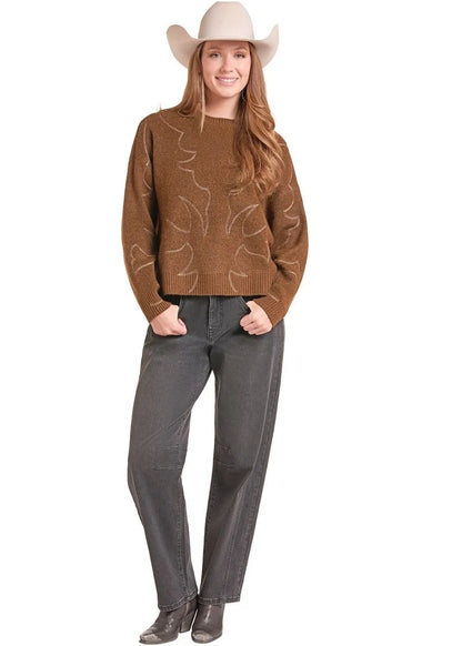 Womens Rock & Roll Rust Bootstitch Crew Sweater