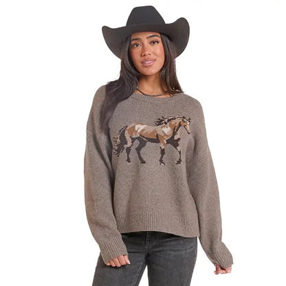 Womens Heathered Running Horse Sweater