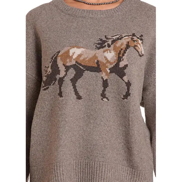 Womens Heathered Running Horse Sweater