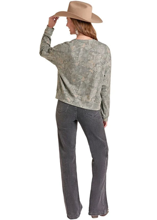 Rock & Roll Denim Women's Camo Crew Neck Top