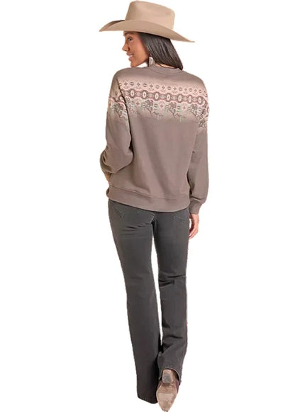 Rock & Roll Cowgirl Light Chocolate Taupe Cowboy Aztec Border Sweatshirt