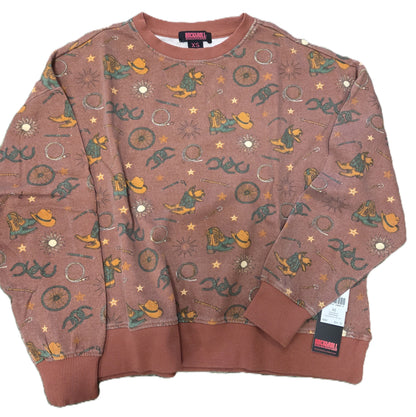 Womens Rust/Green Western Themed Print Oversized Crew Sweatshirt