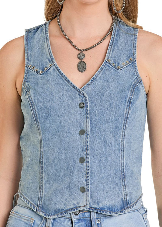 Womens Rock & Roll Denim Fringed Vest