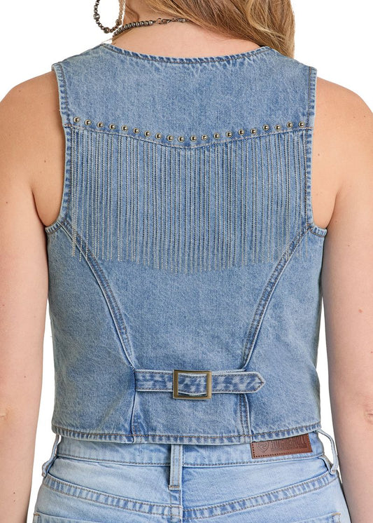 Womens Rock & Roll Denim Fringed Vest
