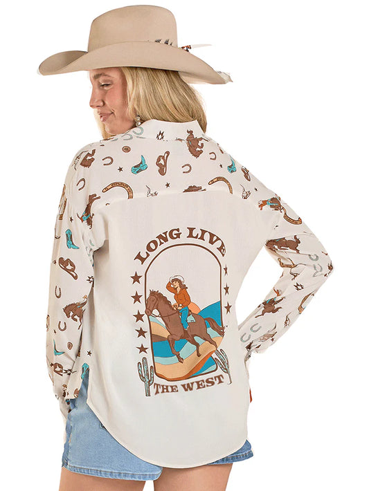 Rock&Roll Denim Womens "Long Live The West" Button Shirt
