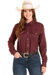 Panhandle Womens Long-Sleeve Tek Burgundy Snap Shirt