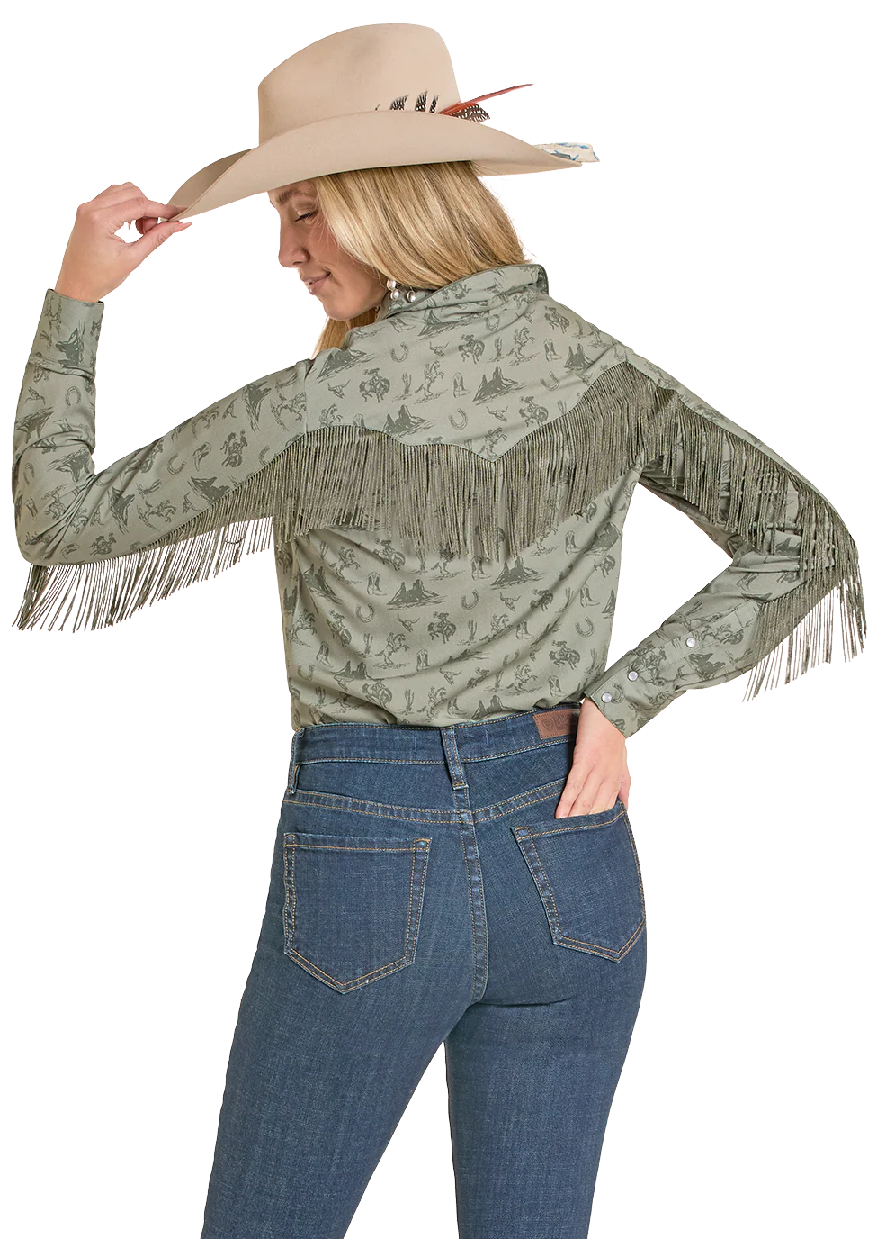 Rock & Roll Cowgirl Green Fringed Snap Shirt