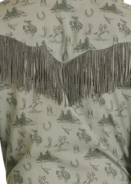 Rock & Roll Cowgirl Green Fringed Snap Shirt