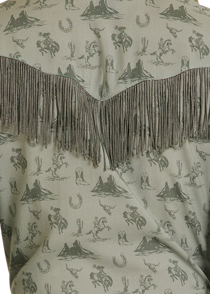 Rock & Roll Cowgirl Green Fringed Snap Shirt