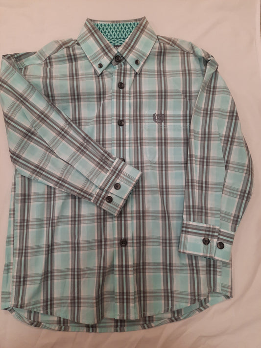 Turquoise/Grey plaid shirt