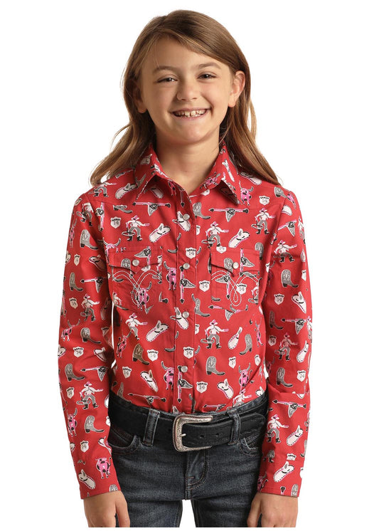 Girls Retro Red Western Snap