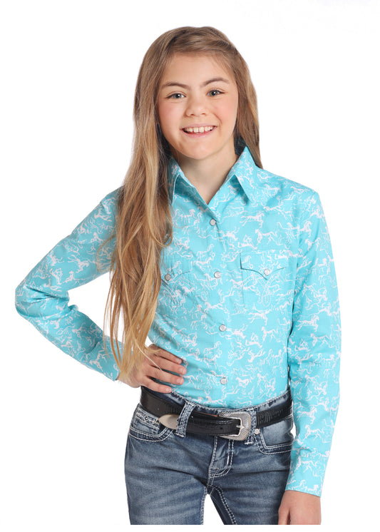 Turquoise Running Horse LS Snap