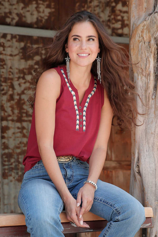 Burgundy Embroidered Tank