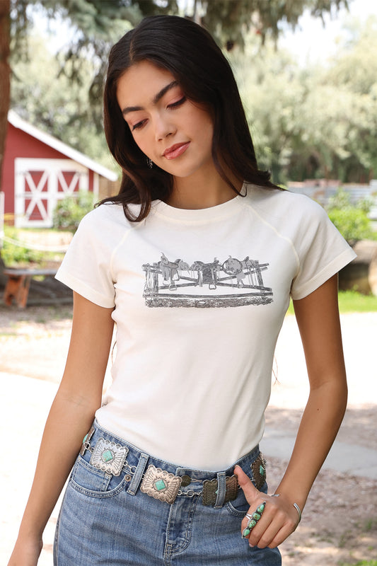 Cruel Denim Fence Saddles Cream Tee