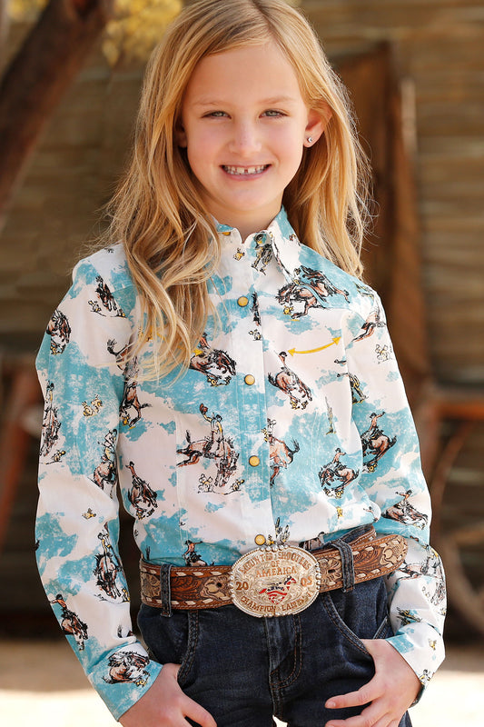 Girls Retro Bronc Print Snap