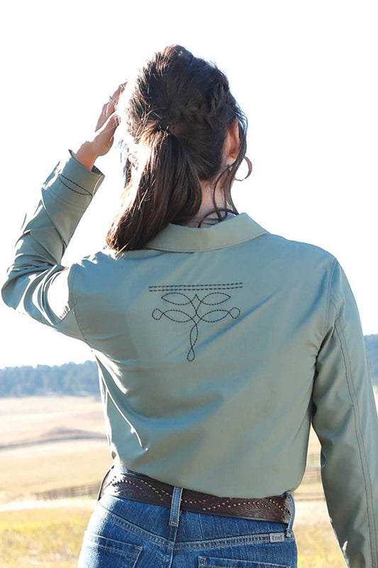 Cinch Womens Sage Green Long Sleeve Snap