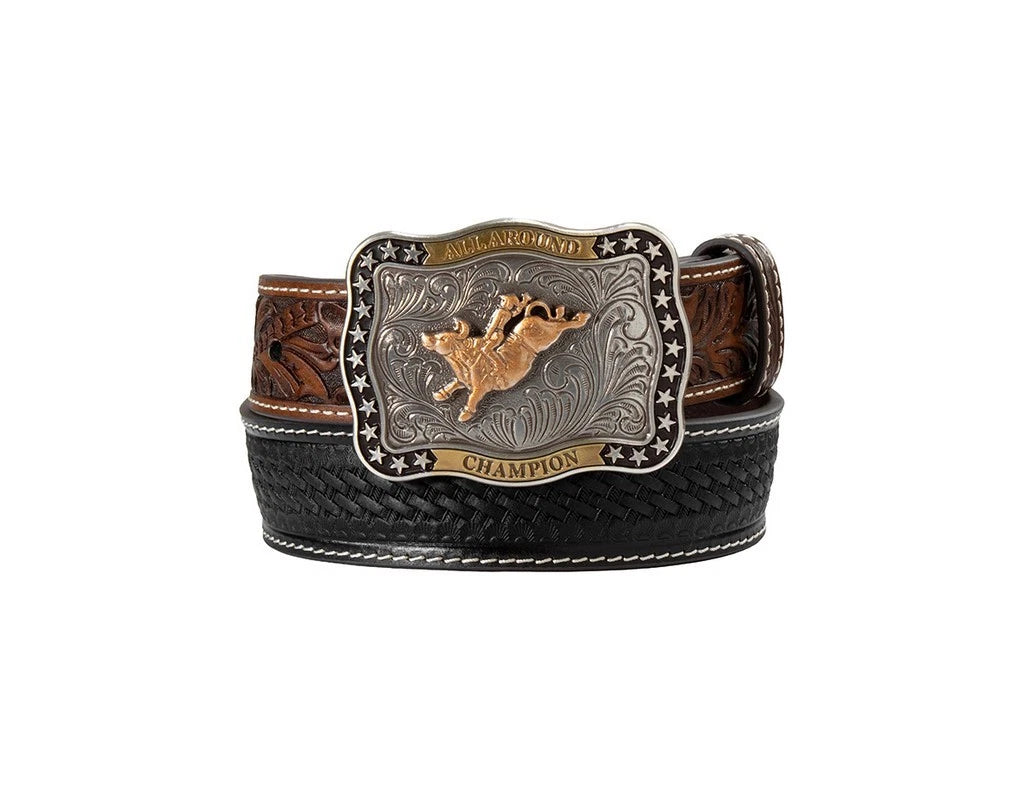Boys 3D Black/Brown Basketweave/floral tooled Belt
