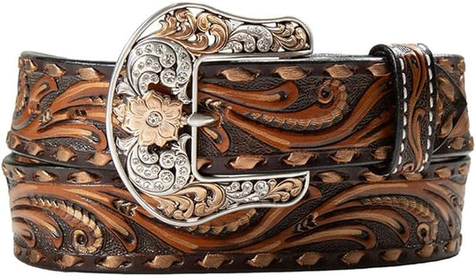 Womens Angel Ranch Floral Copper/brown Buckstitched Belt