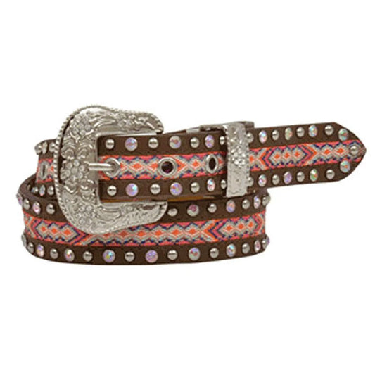 Girls Belt Pink Ribbon Inlay and Crystals