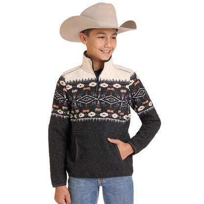 Powder River Outfitters Boys Border Print Berber Pullover