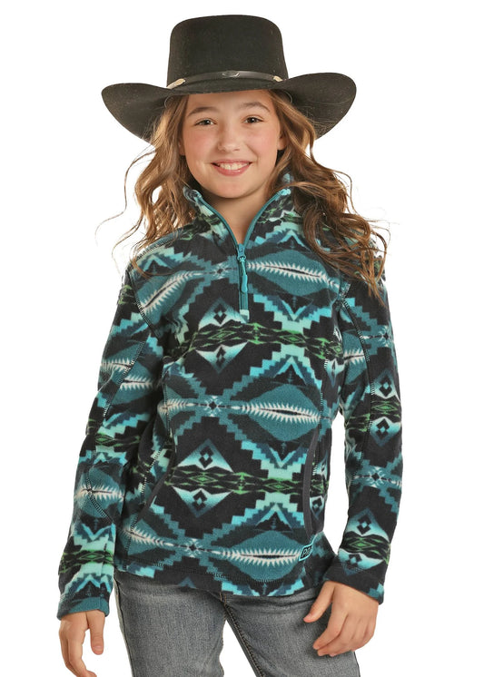 Girls Blue/Green Aztec 1/4 Zip Fleece
