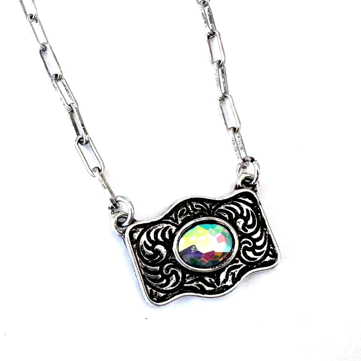 Tiny Buckle Necklace with AB OR Turquoise Stone