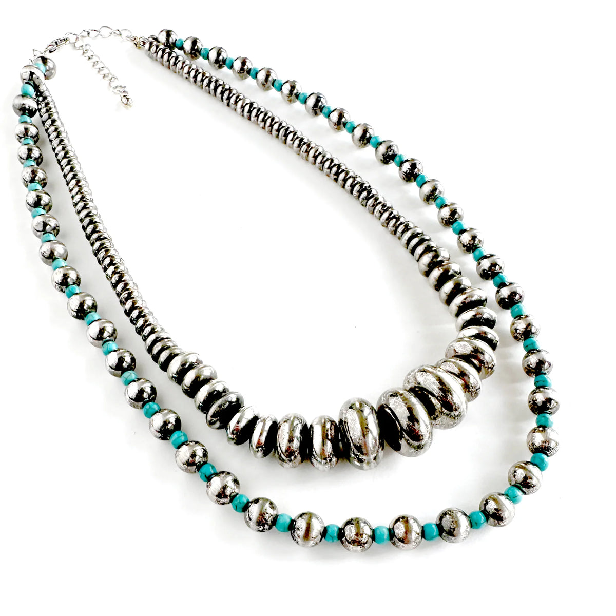Phoenix Layered Silver and Turquoise Bead Necklace
