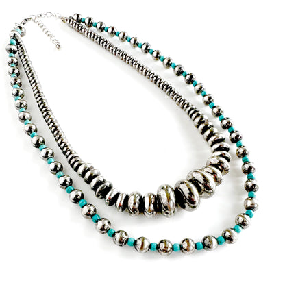 Phoenix Layered Silver and Turquoise Bead Necklace