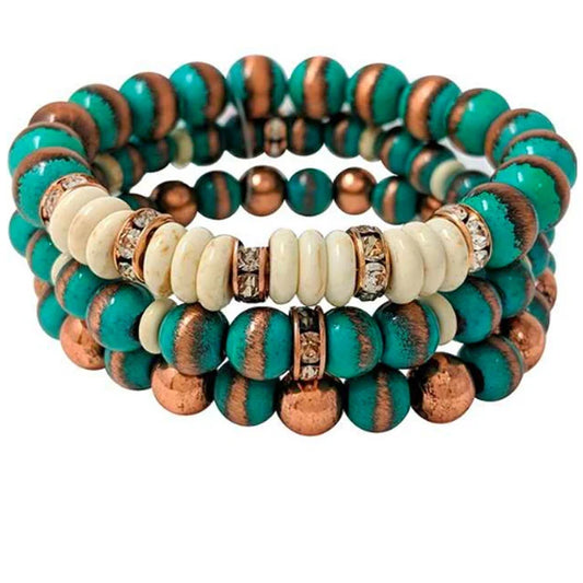 Triple Beaded Bracelet with Rhinestones