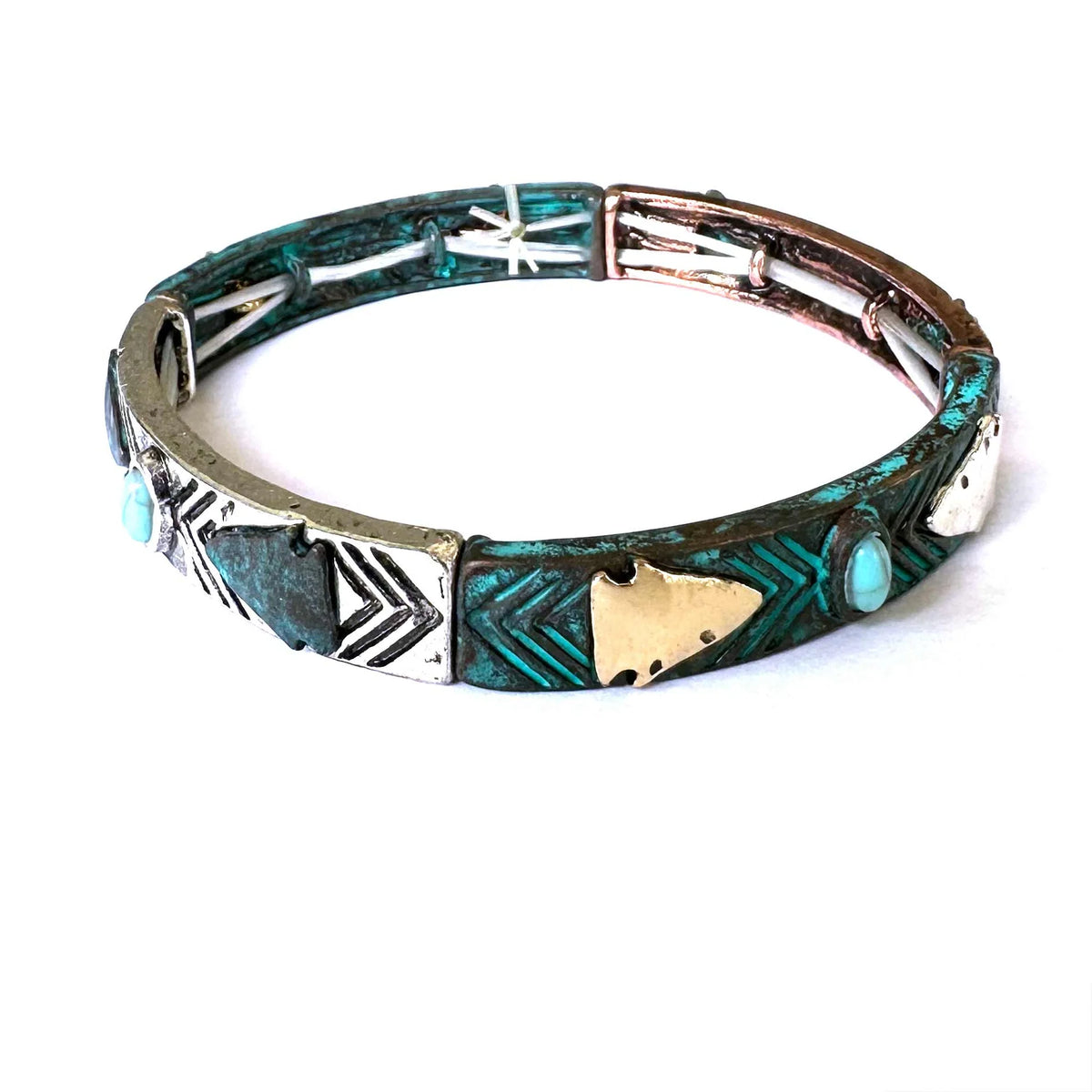 Stretch Arrow Bracelet with Turquoise- Patina