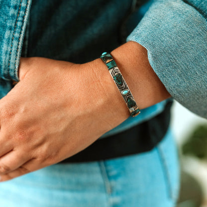 Stretch Arrow Bracelet with Turquoise- Patina