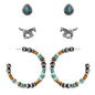 Turquoise stud, beaded hoop and horse earring set