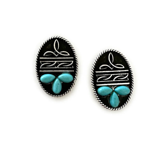 Bootstitch and Turquoise Stud Earrings