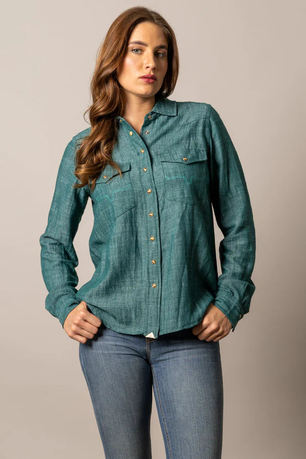 Kimes Ranch Womens Teal Lacy Shirt
