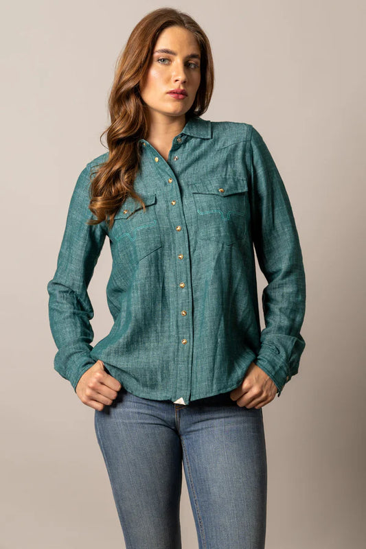 Kimes Ranch Womens Teal Lacy Shirt