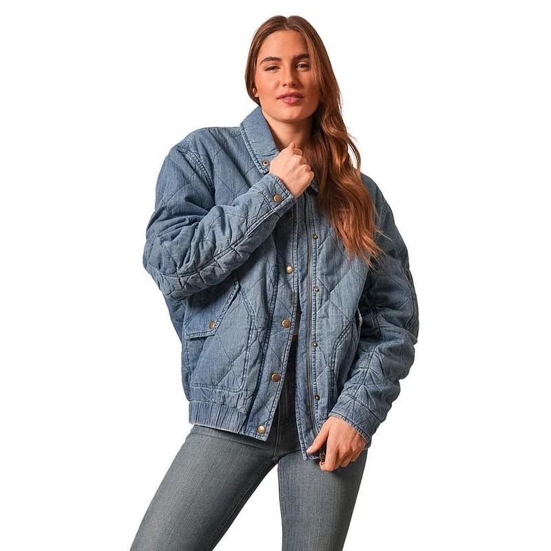 Womens Kimes Ranch Phoebe Quilted Denim Bomber Jacket