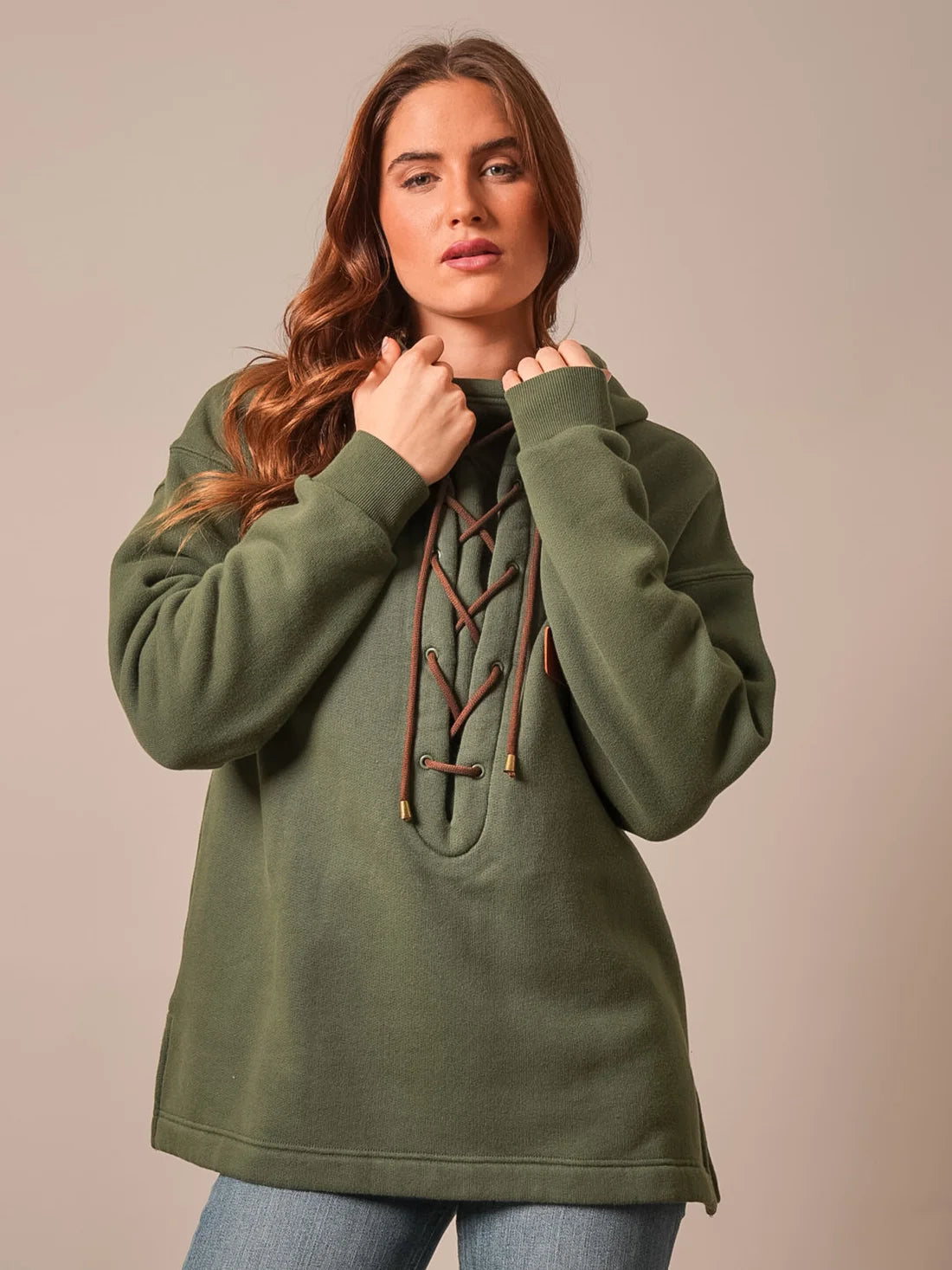 Womens Kimes Ranch Pippi French Terry Hooded Lace Front Sweatshirt