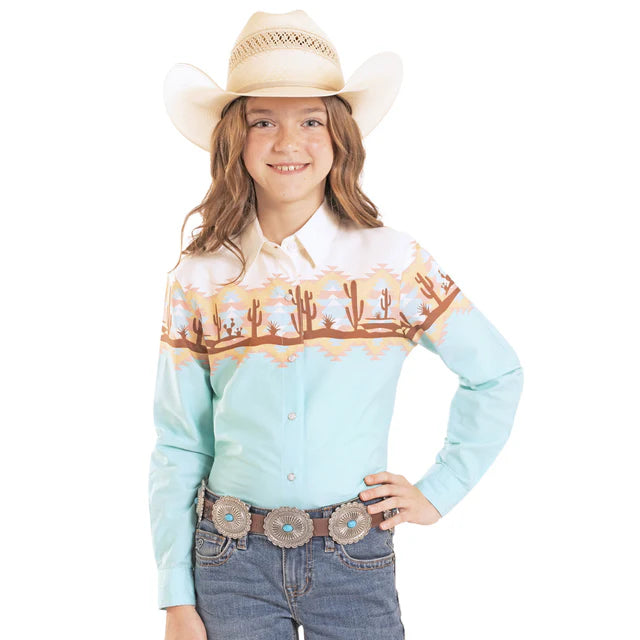 Girls Panhandle Slim Border Print Snap Shirt