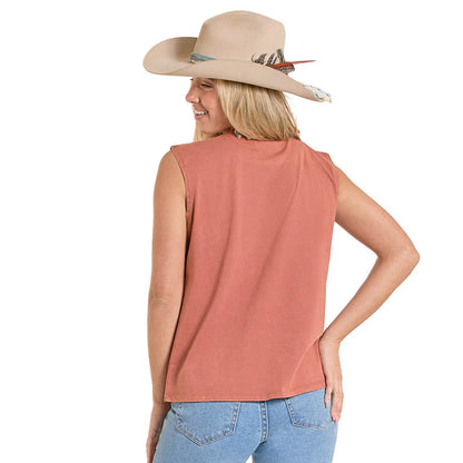 Sleeveless Studded Rust Cotton Tee